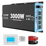 OLTEANP 2024 New Upgraded 3000 Watts Pure Sine Wave Inverter, 12V DC to 110V AC Power Inverter with 4 AC Outlets, USB Port, Type-C Port for Truck, Vehicle, Power Outage, Remote Control with LCD Screen
