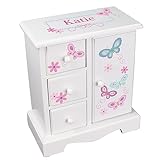 My Bambino Personalized Jewelry Box Amoire Tall Wood Organizer Chest for Girls (Teal Pink Butterflies)