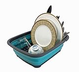 SAMMART 8L (2.11Gallons) Collapsible Plastic Dish Drainer - Foldable Drying Rack - Portable Dinnerware Organizer - Space Saving Kitchen Storage Tray (Grey/Crystal Blue)