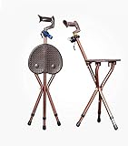 M-GYG Folding Lightweight Adjustable Height Cane Seat 400 lbs Capacity Thick Aluminum Alloy Cane Stool Crutch Chair Seat 3 Legs Cane Seats Walking Stick Tall with LED Light Unisex for Elderly Brown