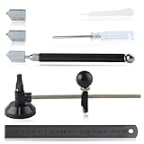 LEONTOOL 7 Pieces Glass Cutter Tool Set Includes Adjustable Circular Glass Cutter with Round Knob Handle and Suction Cup, Heavy Duty Glass Cutting Tool for Stained Glass Mosaic Tiles Mirrors