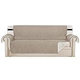 H.VERSAILTEX Reversible Sofa Slipcover Furniture Protector Water Resistant 2 Inch Wide Elastic Straps Sofa Cover Couch Covers Pets Kids Fit Sitting Width Up to 66' (Sofa: 75' x 110', Khaki/Beige)