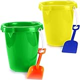 4E's Novelty 2 Packs 7.5' Beach Buckets and Shovels for Kids - Strong Large Sand Bucket for Toddler Beach Toys for Kids 3-10, Sandbox Toys