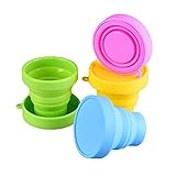 Guissi Collapsible Cup Compact Silicone, Reusable Food Grade Folding Mug with Lids, Expandable Retractable Drinking Set, Portable, Pocket Size for Outdoor Camping Travel and Hiking