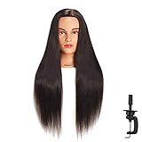 Hairingrid 26'-28' Mannequin Head Hair Styling Training Head Manikin Cosmetology Doll Head Synthetic Fiber Hair and Free Clamp Holder (Black)