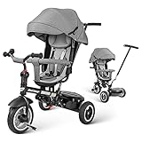 besrey Baby Tricycle 8 in 1,Trike for Toddlers Age 1-6,Tricycle with Push Handle for Kids, Boy Girl Outdoor Toy Bike, All Terrain Rubber Wheel, Reversible Seat(Gray)
