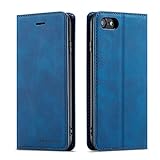 QLTYPRI Case for iPhone SE 2022 5G/iPhone SE 2020/iPhone 8/iPhone 7, Premium PU Leather Cover TPU Bumper with Card Holder Kickstand Magnetic Adsorption Flip Wallet Case for iPhone 7/8/SE2/SE3 - Blue