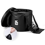 OMNISAFE Collapsible Bucket with Lid, Handle and Tool Mesh Pocket, Premium Foldable Water Container for Camping, Travel & Gardening, Portable Water Bucket for Hiking, Fishing, Car Washing (Black 16L)