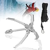 GanFindX PRO Grappling Hook W / 65 FT Rope, Heavy Duty | Folding 4-Claw Survival Claw, Multi-Purpose SUS Sawtooth Hook for Outdoor Camping Hiking Tree Rock Mountain Climbing (Aluminum-Rear Circle)