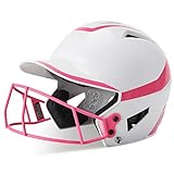 CHAMPRO womens Rise Pro Fastpitch HX Softball Batting Helmet with Facemask, White, Optic Pink, Large US
