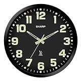 SHARP Glow in The Dark Atomic Analog Wall Clock - 12' Clock with Black Frame - Sets Automatically - Battery Operated - Easy to Read - Easy to Use – See Day or Night!