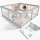 ZEEBABA Baby Playpen with Mat, 47x47inch Playpen, Playpen for Babies and Toddlers, Small Baby Play Pens, Large Playpen for Toddler, Play Yard for Infants with 47' Play Mat, Playard with Gate