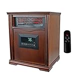 Lifesmart LifePro 1500W Portable Electric Infrared Quartz Space Heater for Indoor Use with 4 Heating Elements and Remote Control, Brown Oak Wood