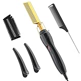 Hot Comb, Electric Hot Comb, Professional High Heat Ceramic Hair Press Comb, Multifunctional Copper Hair Straightener for American African Hair - Gold