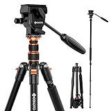 GEEKOTO Video Tripod Fluid Head,Professional Camera Tripod for DSLR,Monopod Aluminum 77' for Video Camcorder Canon Nikon Sony with 1/4' Screws Fluid Drag Pan Head,Load Capacity up to 20 Pounds