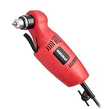 NEIKO 10529A 3/8' Right Angle Drill, 55-Degree Angle Close Quarter Corded Drill, Variable Speed Power Drill (0-1400 RPM), 120 Volt, Spin Key, Angle Grip