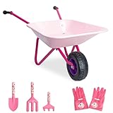 Kids Wheelbarrow - Kids Gardening Tools, Toddler Wheelbarrow Metal for Outdoor Backyard Garden for Kids Ages 3+