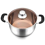 LIANYU 4QT Stock Pot, Stainless Steel Soup Pasta Pot with See-Through Lid, Heavy Duty Stockpot for Strew Simmer Boiling, Heat-proof Handle, Dishwasher Safe