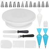 Kootek Cake Decorating Kits Supplies with Cake Turntable, 12 Numbered Cake Decorating Tips, 2 Icing Spatula, 3 Icing Smoother, 2 Silicone Piping Bag, 50 Disposable Pastry Bags and 1 Coupler