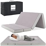 Best Choice Products 4in Portable Mattress Folding Mattress Topper Queen for Camping, Guest, Toddler, Foam Plush w/Carry Case - Gray