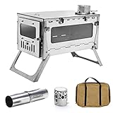 MC Titanium Tent Stove Wood Burning Stove Foldable Ultralight for Backpacking Camping Hunting Pipe Included