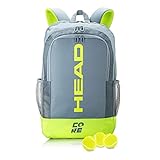 HEAD Core Tennis Backpack - 2 Racquet Carrying Bag w/Padded Shoulder Straps / Grey/Yellow / Large