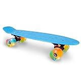 Flybar 22 Inch Kids Skateboard – Mini Cruiser Skateboards for Kids Ages 6-12, Outdoor Toys, Lightweight, Durable, Non-Slip Deck, ABEC-7 Bearings, Holds up to 175 lbs (Blue Orange LED)