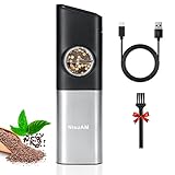 Rechargeable Salt or Pepper Grinder,NisuAM Gravity Automatic Pepper Mill with White LED light, One Handed Operation Spice Grinder ，Upgraded Salt Grinder Adjustable Coarseness, Refillable, No Battery