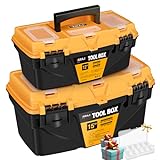 AIRAJ PRO Portable Plastic Tool Boxes Set,12-inch Small Tool Box with Removable Tray & 15-inch ToolBox with MINI Storage Box,Portable Plastic Storage Boxes with Dual Lock Secured,Toolboxes for Home