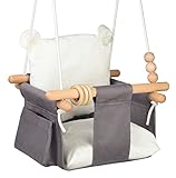 Canvas Baby Hanging Swing Baby Hammock Swings with 2 Side Pockets Safety Belt & Cotton Cushion Seat Infant Baby Swing Fabric Toddler Porch Swing Outside Hanging Baby Tree Swingoor Swings