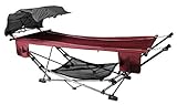 Zenithen Limited Portable Folding Metal Framed Hammock with a Retractable Canopy, Perfect for Camping, Patio, Outdoor, and Relaxing, Side Pockets Included, Red (Pack of 1)