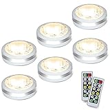 Starxing Puck Lights with Remote, Battery Operated Under Cabinet Lighting, Wireless Led Tap Light with Remote Control, Locker Light Closet Light, 4000K Natural White (6PK)