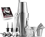 14-Piece Cocktail Shaker Set - Bar Tools - Stainless Steel Cocktail Shaker Set Bartender Kit, with All Bar Accessories, Cocktail Strainer, Double Jigger, Bar Spoon, Bottle Opener, Pour Spouts