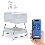 Delta Children Nod Bassinet - Smart Sleeper with Auto Glide Motion, Wi-Fi and Airflow Mesh - Compatible with Amazon Alexa, Google Assistant Connect App, White