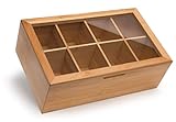 randomgrounds 100% Bamboo Tea Box Storage Organizer, Taller Size Holds 120+ Standing or Flat Tea Bags, 8 Adjustable Chest Compartments, Natural Wooden Finish