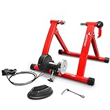Sportneer Bike Trainer - Magnetic Stationary Bike Stand for 26-28' & 700C Wheels - Adjustable 6 Level Resistance Bike Trainer Stand for Indoor Riding with Quick Release Lever & Front Wheel Riser Block