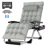 Suteck Oversized Zero Gravity Chair 33In XXL Reclining Camping Chair w/Removable Cushion, Outdoor Lounge Chairs Patio Recliner with Large Cup Holder, Footrest and Padded Headrest, Support 500LBS, Grey