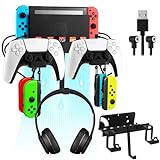 Jhua Wall Mount for Nintendo Switch/Switch OLED Metal Wall Mount Kit Sturdy Wall Shelf Accessories with 2 Controller Holder Headphone Hanger Charging Cable 5 Game Card Holders 4 Joy Con Hanger
