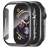Smiling 2 pack Case Built in Tempered Glass Screen Protector Compatible with Apple Watch Series 9 (2023)/Series 8 /Series 7 45mm, Hard PC Overall Protective Cover-Matt Black