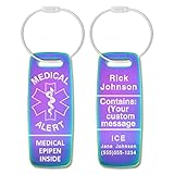 Divoti Deep Custom Laser Engraved Medical Alert Tag - Customized Engraved Info - Medical Equipment Luggage Tags -Cable Loops(2 Packs)-MEDICAL EQUIPMENT-PVD Rainbow