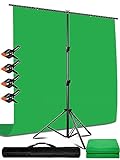 Heysliy 6.5X9.8ft Green Screen Backdrop Kit with 6.5 X 6.5 Ft T Stand for Streaming, Green Sreen Stand with Green Background for Photography,Green Screen Backdrop with Stand for Gaming