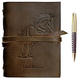 Leather Bound Journal for Men and Women, Handmade Gift Set with Horse Embossed Journal and Stylish Pen, Vintage and Classic, Notebook, Sketchbook, Planner and Diary (300 Pages) (8x6')