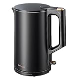 Electric Kettle, 304 Stainless Steel Interior, BPA-Free, Double Wall 1.5L Hot Water Boiler, 1500W Tea Kettle with Auto Shut-Off & Boil Dry Protection, Cordless Base & LED Indicator
