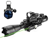 UUQ 4-16x50 Tactical Rifle Scope Red/Green Illuminated Range Finder Reticle W/Green Laser Sight and Holographic Reflex Dot Sight