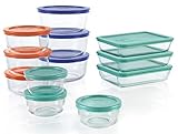 Pyrex Simply Store Glass Food Storage Container Set with Lid, Rectangular Glass Storage Containers with Lid, BPA-Free Lid, Dishwasher, Microwave and Freezer Safe, 24 Piece