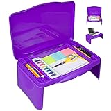 Purple Folding Lap Desk - Foldable Table for Work, Study, Gaming, Arts, Crafts, School - Collapsible Laptop Tray with Storage Compartment - Portable Writing Station for Kids, Adults