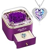NEWNOVE Mothers Day Gifts -Preserved Real Purple Rose with Purple Necklace -Forever Flowers Gifts for Women Mom Grandma Wife Girlfriend, Anniversary Birthday Gifts for Women I Love You Gifts for Her
