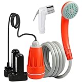 KEDSUM Portable Camping Shower, Camping Shower Pump with Dual Detachable USB Rechargeable Batteries, Portable Outdoor Shower Head for Camping, Hiking, Traveling(+ Bidet Toilet Sprayer) GFS-1701