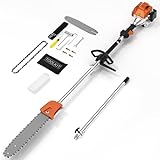 Sierjian Pole Saw Gas Powered, 16 FT Reach 48CC 2-Stroke 11.5in Bar Cordless Extendable Long Trimmer Power Gasoline Chainsaw For Tree Trimming and Branch Cutting