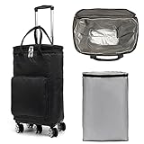 Soft Cooler Bag Wheeled，Expandable Double Deck Large Insulated Rolling Cooler Collapsible Leakproof Portable for Camping Picnic Beach Travel（Black）